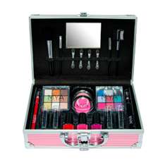 Estojo de maquiagem de viagem Mya rosa metálico