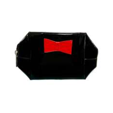 Estojo de maquiagem preto Sibel com laço vermelho