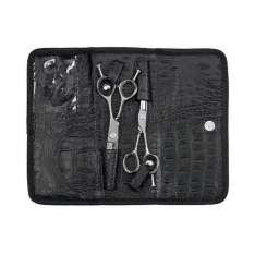 Estojo de ferramentas Sibel para 2 tesouras em pele de crocodilo preta fosca